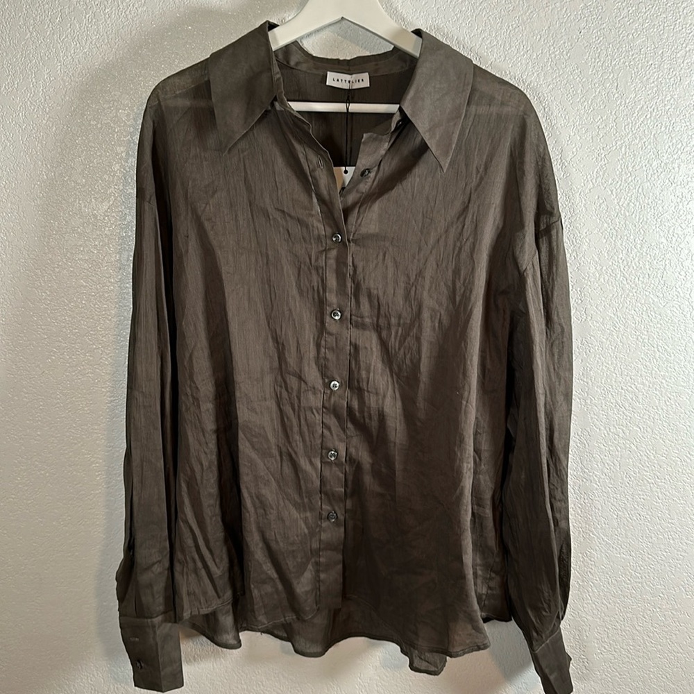 Lattelier Gray Puff Sleeve Oversized Blouse Size Small NWT